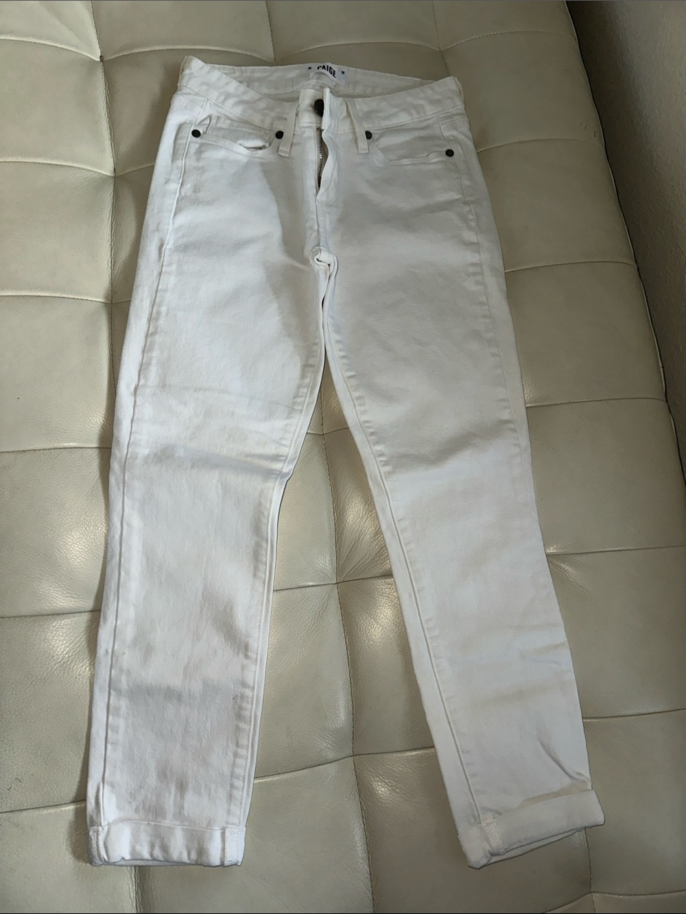PAIGE White Cropped Slim Straight Jeans